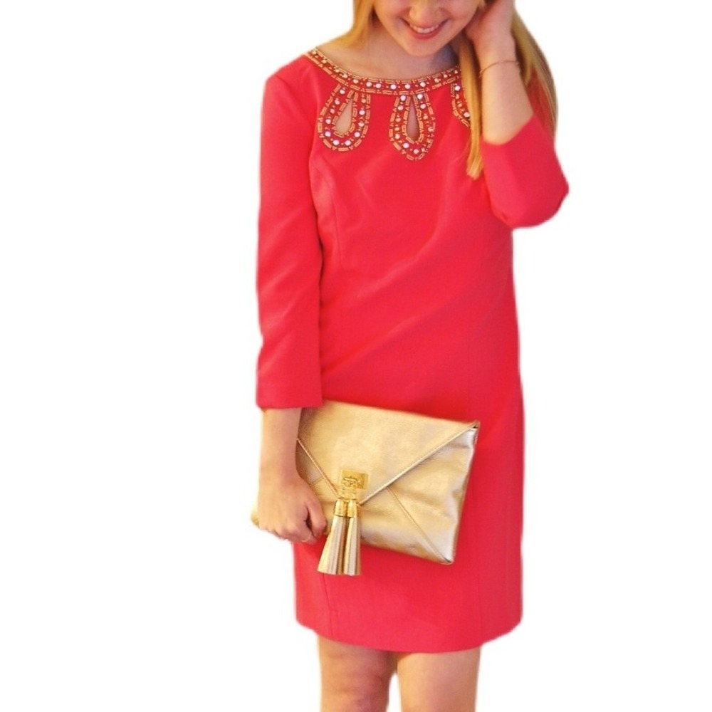 Lilly Pulitzer Royal Mail Tassel Envelope Knock Out Clutch Metallic Gold Leather